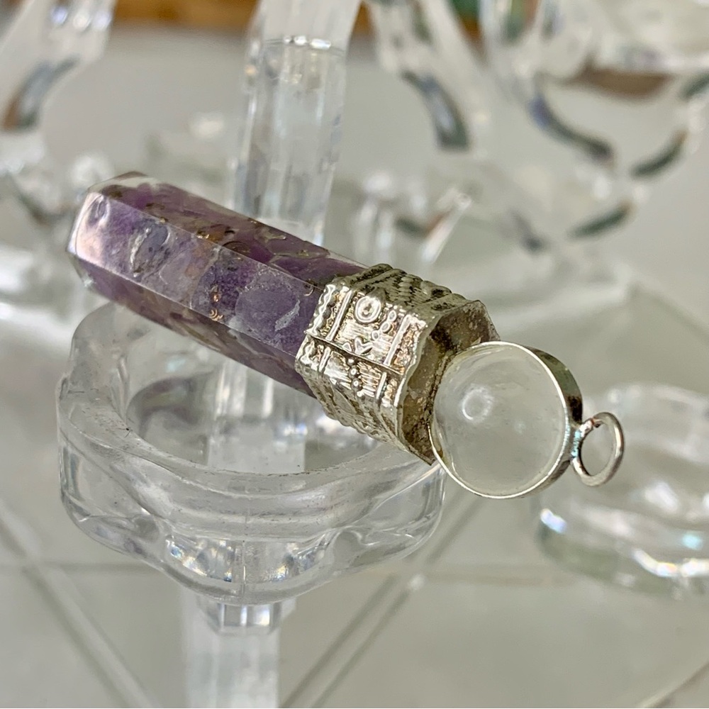 Purple Amethyst Organite Point Pendant Faceted With Crystal Ball Silver Plated - Picture 4 of 7